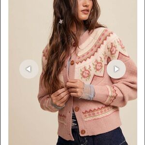 Listicle dusty pink rose crew neck button cardigan vintage inspired large